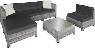 TecTake Conjunto de rat&aacute;n para 4-5 personas resistente con cojines, gris claro