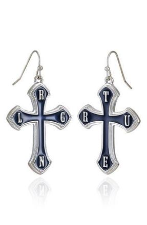 True Religion Logo Cross Drop Earrings in Silver Tone at Nordstrom Rack