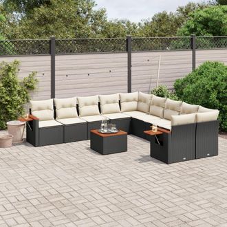 vidaXL Set De Sof&aacute;s De Jard&iacute;n 11 Pzas Y Cojines Rat&aacute;n Sint&eacute;tico Negro Vidaxl