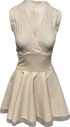 Maje Lace Detail Mini Dress in Cream Viscose
