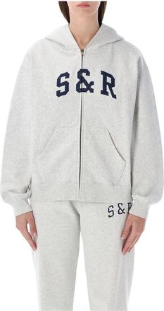 Sporty & Rich Ivy Zip Hoodie - Dames - Vesten met rits - Grijs - L - Katoen - Hoodies & sweatvesten
