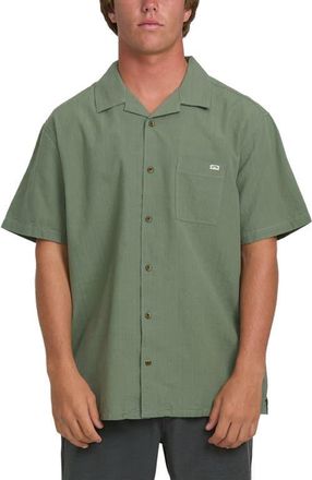 Billabong Victoria Vacay Linen Blend Camp Shirt in Granite Green at Nordstrom, Size X-Large