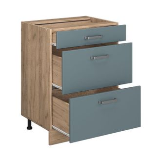 Vicco Mobiletto base per cucina R-Line, Grigio-blu, 60 cm con cassetti, senza piano di lavoro, Vicco