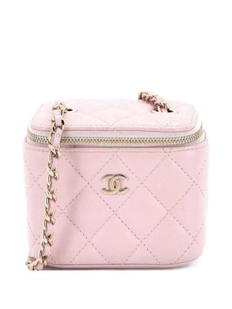 Chanel Classic Vanity Case with Chain Quilted Caviar Mini pouch - women - Calf Leather - One Size - Pink