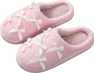 Generic Slippers for Women Men Fuzzy Memory Foam Slipper Fluffy Winter Soft Warm Slip On House Shoes Womens Winter Warm Plush Slippers with Bow Non Slip Cuddl