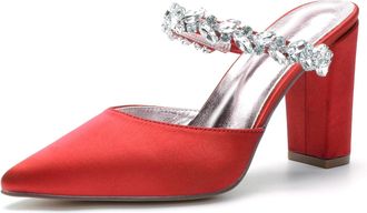 Generic Wedding Shoes Womens Heels Sandals Pointed Toe Fashion Bridal Heeled Slip-On Chunky Heel Sandal Party Wedding Pumps9cm,red,10 UK