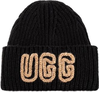 UGG logo-embroidered beanie - women - Recycled Acrylic/Recycled Nylon/Acrylic/RWS Wool - One Size - Black