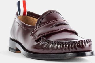 Thom Browne Womens Penny Varsity Burgundy Patent Leather Loafers Red