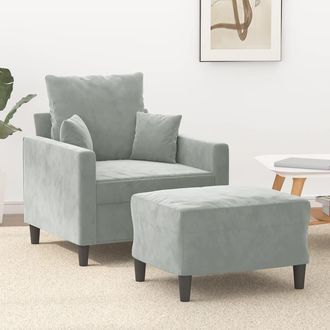 vidaXL Vidaxl - Sill&oacute;n Con Taburete Terciopelo Gris Claro 60 Cm