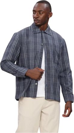 Selected Slmrlxsvend WT Check Wool Blend Light OS - Heren - Casual Overhemden - Blauw - M - Katoen - Overhemden