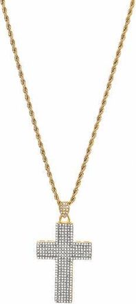 American Exchange Mens Two-Tone Stainless Steel Pavé Cubic Zirconia Cross Pendant Necklace in Gold/Silver at Nordstrom Rack