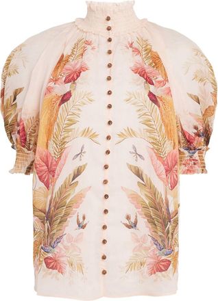 Zimmermann Ascension Billow Floral-Printed Ramie Blouse Size XXS