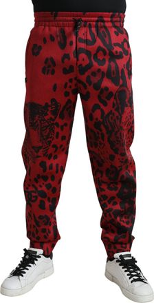 Dolce & Gabbana Red Black Leopard Stretch Jogger Mens Pants