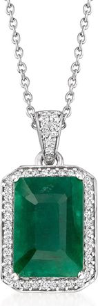 Ross-Simons Emerald and. Diamond Pendant Necklace in Sterling Silver