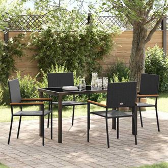 Berkfield Home 5 Piece Garden Dining Set Black Poly Rattan