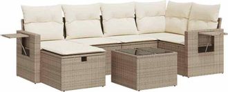 vidaXL Vidaxl - Set Sof&aacute;s De Jard&iacute;n 7 Piezas Y Cojines Rat&aacute;n Sint&eacute;tico Beige