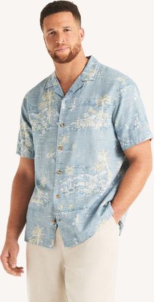 Nautica Mens Big & Tall Printed Short-Sleeve Camp Linen Shirt