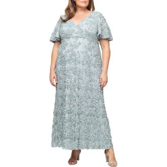 Alex Evenings Empire Waist Soutache Gown in Ice Sage at Nordstrom, Size 14W