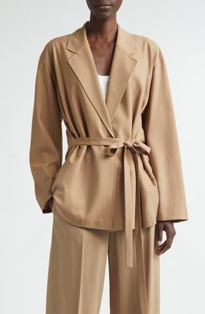 Lafayette 148 New York Tropical Wool Blend Tie Back Jacket in Brownstone at Nordstrom, Size X-Small
