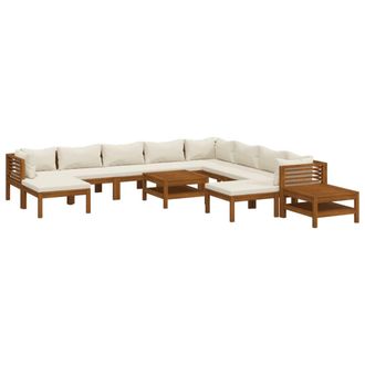 vidaXL Muebles De Jard&iacute;n 12 Pzas Cojines Crema Madera Maciza Acacia Vidaxl