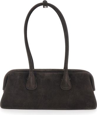 Osoi Womens Shoulder Bag Boat Wide Brown Suede Cow Leather