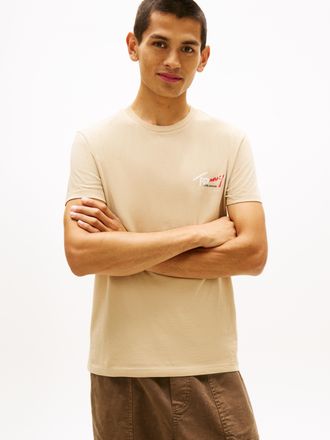 Tommy Jeans T-Shirt TOMMY JEANS TJM SLIM FIT SIGN CHEST, Herren, Gr. 4XL, gentle gold, Single Jersey, Obermaterial: 100% Baumwolle, unifarben, slim fit normal, Ru