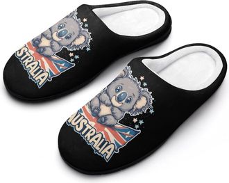 Generic Australia Australian Flag Koalas Slippers Men Winter Warm Cotton Anti-Slip Indoor Slip-Ons House Shoes