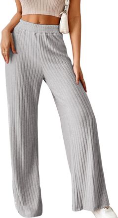 SHEKINI Women Trousers Elastic High Waisted Palazzo Pants Wide Leg Long Lounge Pants for Ladies Grey