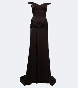 Alex Perry Abito lungo off-shoulder in cr&ecirc;pe di raso