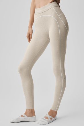 Alo 7/8 High-Waist Alosoft Heart Throb Legging in Oatmeal Heather/White Beige, Size: Medium