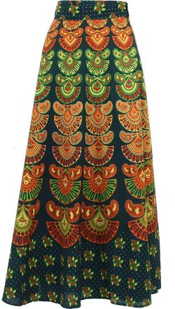 Loud Elephant Block Print Mandala Maxi Wrap Skirt - Green