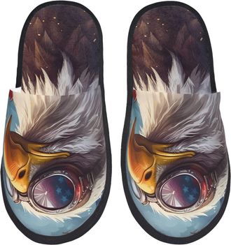 Generic Fluffy Slippers Bald Eagle Non-Slip Fuzzy Slippers Soft Anti-Slide Slipper For Spa Indoor Holiday L