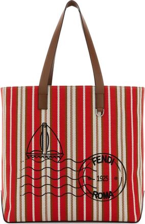 Fendi Borsa tote a righe media con motivo francobollo - Rosso