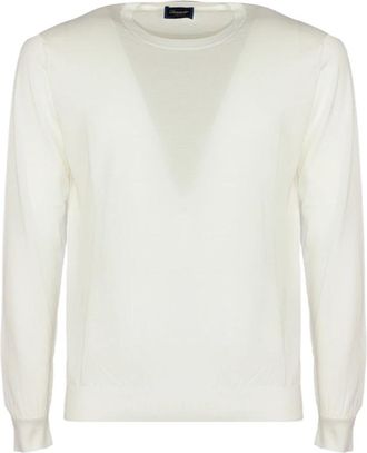 Drumohr Rondgebreide katoenen trui - Heren - Ronde hals truien - Wit - 2XL - Katoen - Truien & Vesten