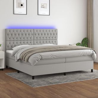 vidaXL Vidaxl - Cama Box Spring Con Colch&oacute;n Tela Y Led Gris Claro 200x200 Cm