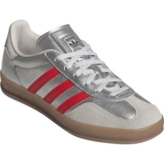 adidas Gazelle Indoor Sneaker in Silver/Scarlet/Grey One at Nordstrom, Size 10.5