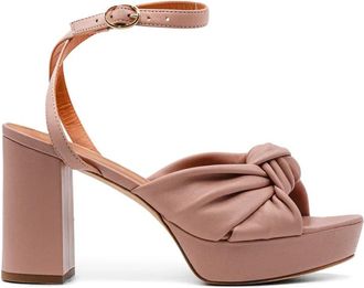 Via Roma 15 Nude Nappa Sandaal met Oversize Strik - Dames - Sandalen met hakken - Roze - 40 EU - Leer - Schoenen