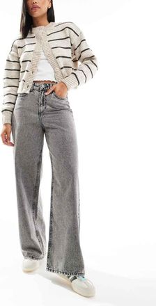 Jack & Jones Tokyo high waisted wide leg jeans in gray acid wash