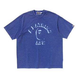 A Bathing Ape Garment Dye Spray Print College Relaxed Fit T-Shirt Blue 1L30-109-345-BLU
