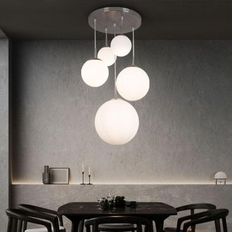 Globo Lighting Lampada a sospensione sfere di vetro Lampada da tavolo da pranzo a sospensione Lampada a sfera moderna a sospensione vetro, 5 fiamme, metallo nichel