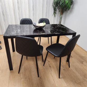 Kosy Koala Black Glass Dining Table with 4 Black Chairs - Dining Kitchen Room Furniture in Brown