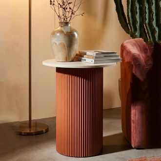 Dmora Mesa De Centro Misfat, Forma Cuadrada, Tablero Blanco, Estructura De Metal, 35x37x53h Cm Blanco M&aacute;rmol