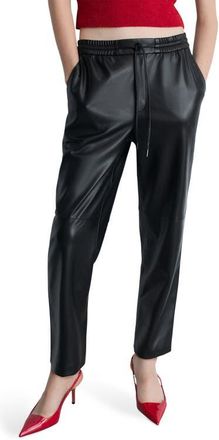 Mango Faux Leather Drawstring Pants in Black at Nordstrom, Size Large