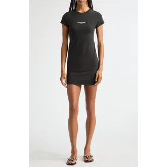 Alexander Wang Fitted Rib Stretch Cotton T-Shirt Minidress in Black at Nordstrom, Size X-Large