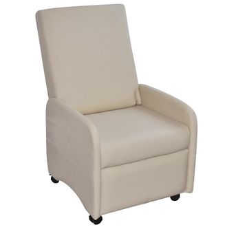 vidaXL Sill&oacute;n Plegable De Cuero Sint&eacute;tico Color Crema Vidaxl