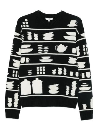 J.W.Anderson tableware-pattern crew-neck sweater - men - Wool - S - Black