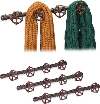 Relaxdays Relaxdays - 4 Percheros Pared Industriales, 4 Ganchos, Dise&ntilde;o Vintage Tuber&iacute;a, Hierro Fundido, R&uacute;stico, 6,5 X 46,5 X 6 Cm, Marr&oacute;n