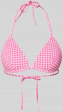 Jake*s Casual Bikini-Oberteil mit Vichy-Karo und Schn&uuml;rung in Pink, Gr&ouml;&szlig;e XL