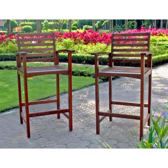 International Caravan Inc Set of Two Highland Acacia Maine Bar Stool with Arms