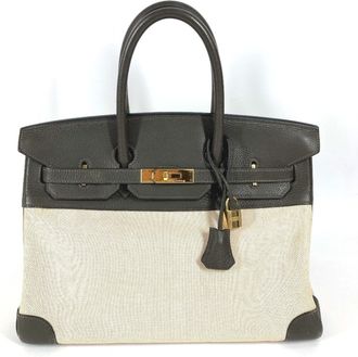 Herm&egrave;s Beige Brown Khaki Toile H Handbag Tote Bag (Pre-Owned)